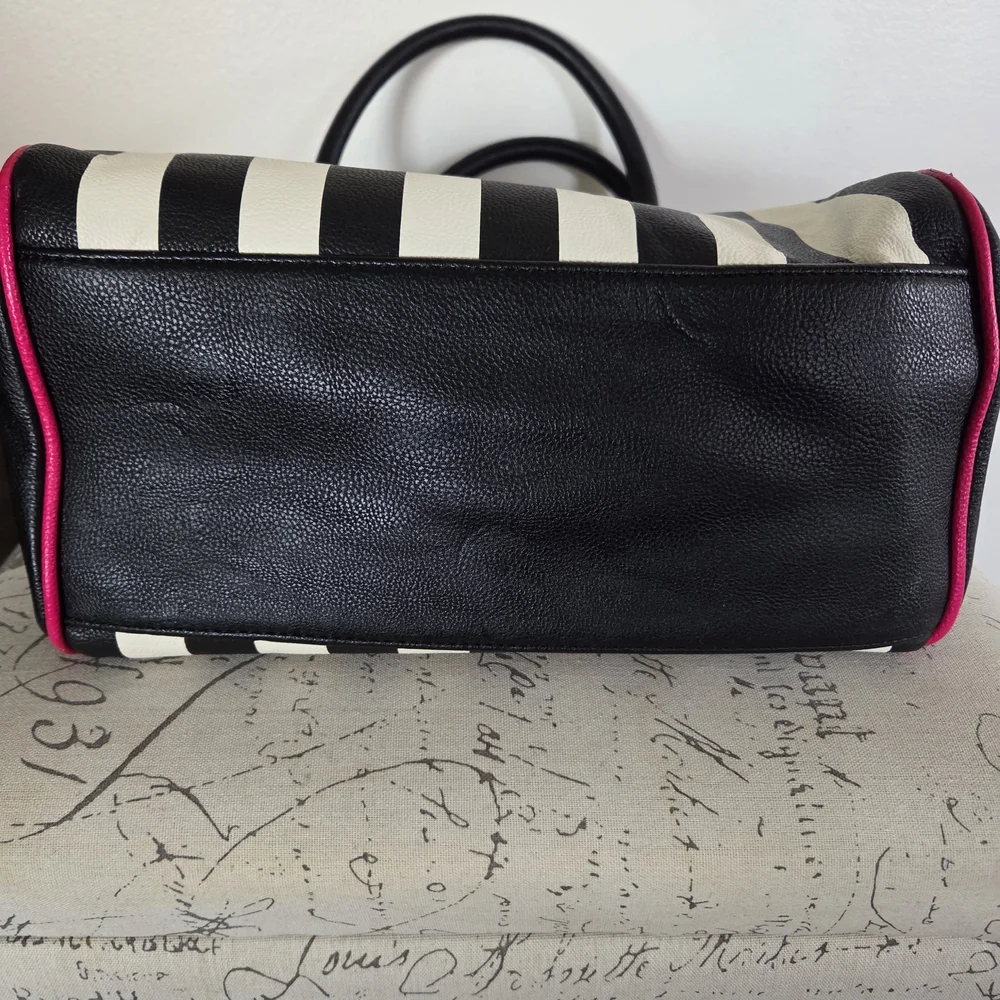 SOLD Betsey Johnson Black and White Striped Satchel w/Pink Accents - Picture 10 of 14